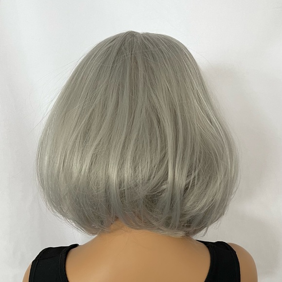 Silver Grey Color โPut On & Goโ Synthetic Wig with Bangs for Events or Cosplay - Picture 10 of 10